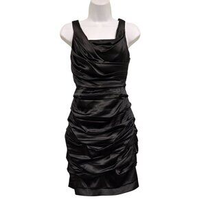 Vintage Express Y2K Women's sz 2 Black Ruched Bodycon Silk Cocktail Dress Sleeve